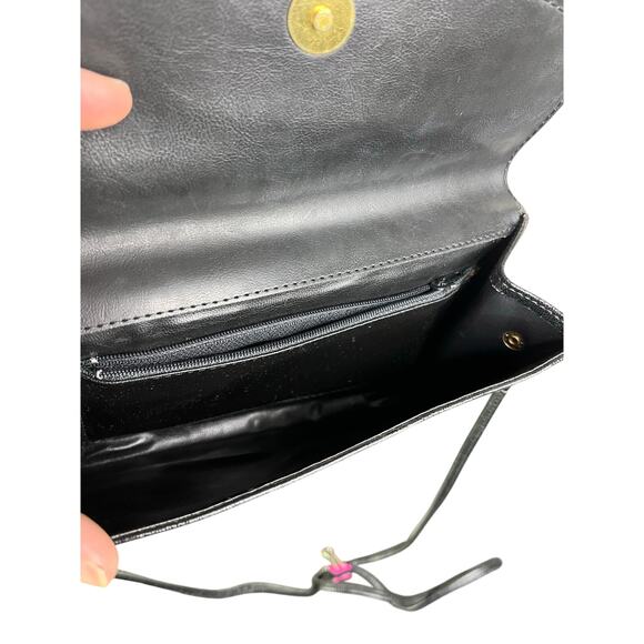 Hexagona Paris Handbag Womens Black Leather Removable Strap Old Money - Picture 6 of 8